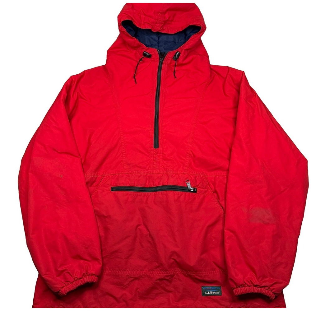 Vintage 90s LL Bean Jacket Mens Large Pullover Hooded Anorak Made In USA Red